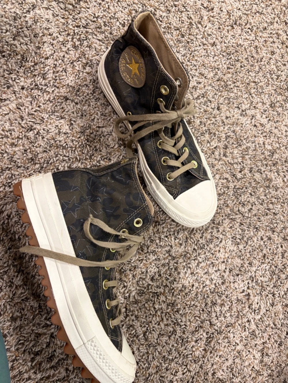 Converse High-Top Star-Pattern Canvas Sneakers in Olive and Brown